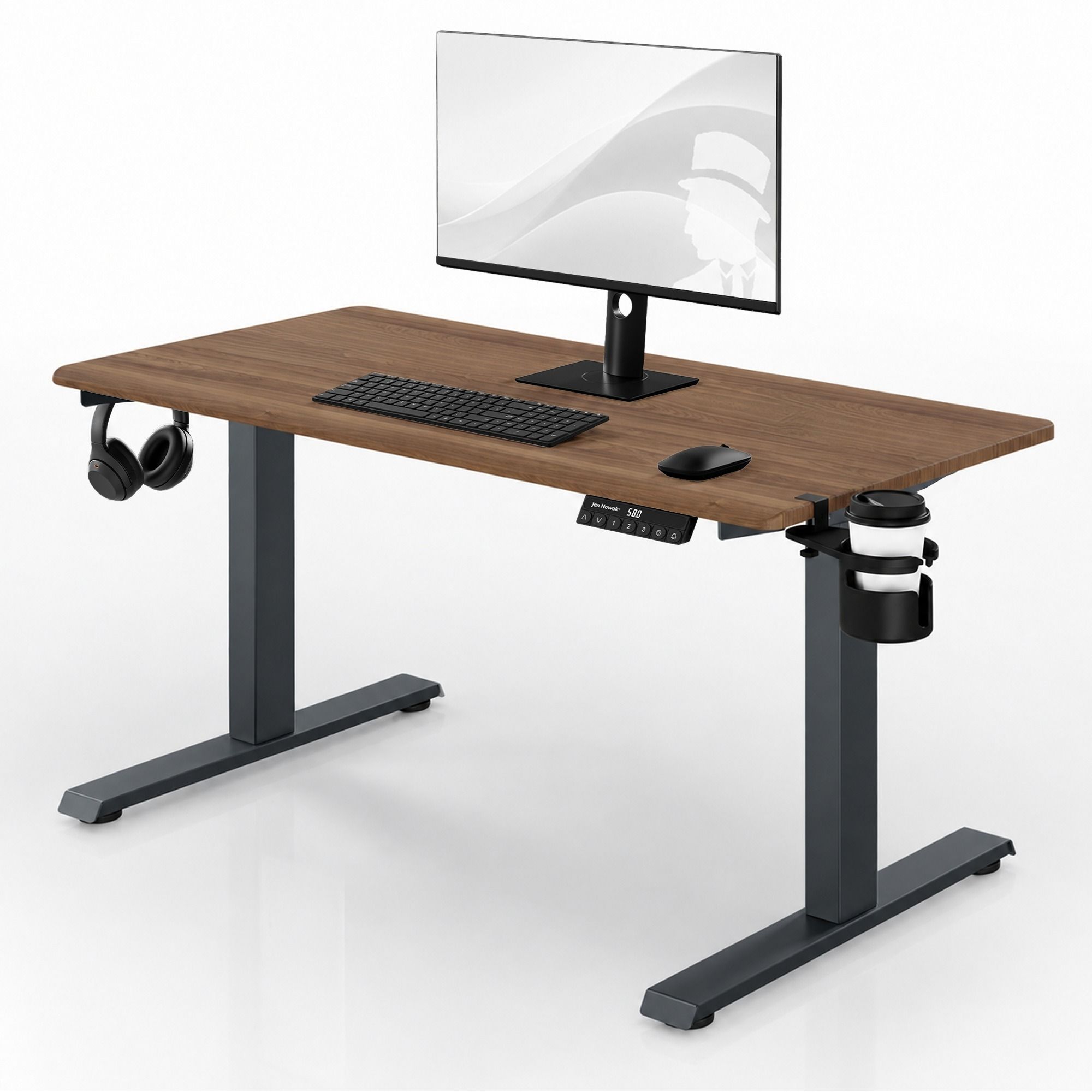 Biurko elektryczne z regulacją wysokości ergonomiczne antracytowe/orzech: 120x60 cm: ARIA