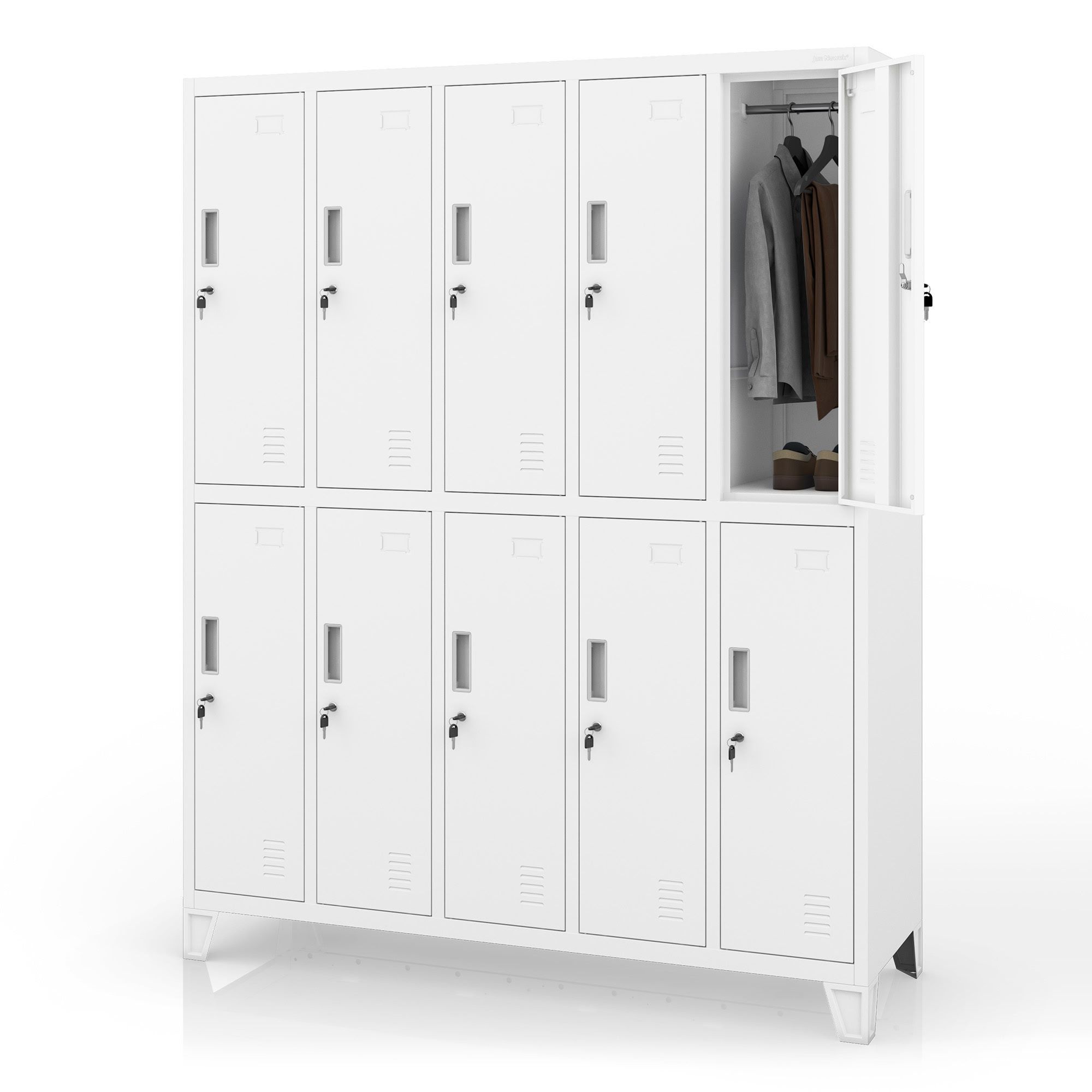 Szafa socjalna ubraniowa 10-drzwiowa biała, 1360x1720x450 mm: BARTEK