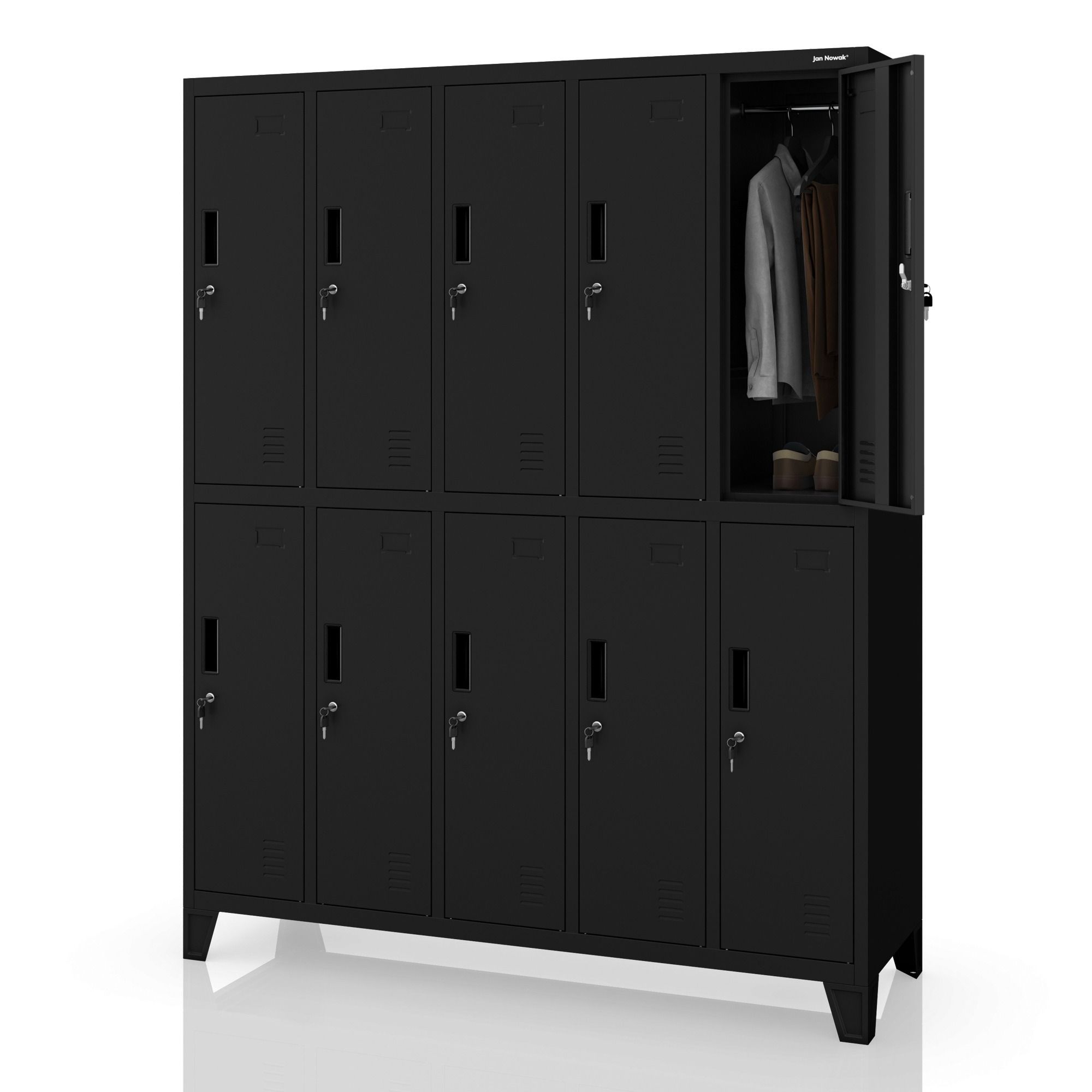 Szafa socjalna ubraniowa 10-drzwiowa czarna, 1360x1720x450 mm: BARTEK