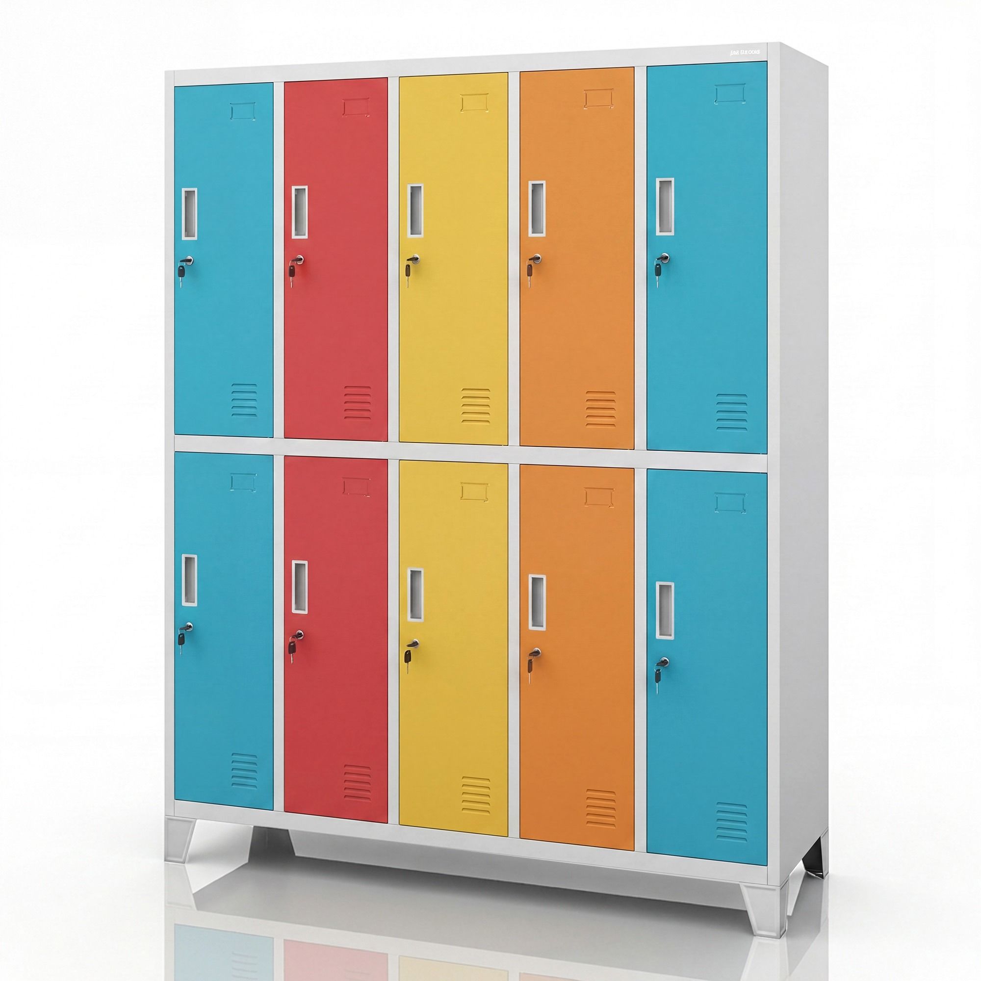 Szafa BHP ubraniowa 10-drzwiowa szaro-wielokolorowa: BARTEK 1360 x 1720 x 450 mm