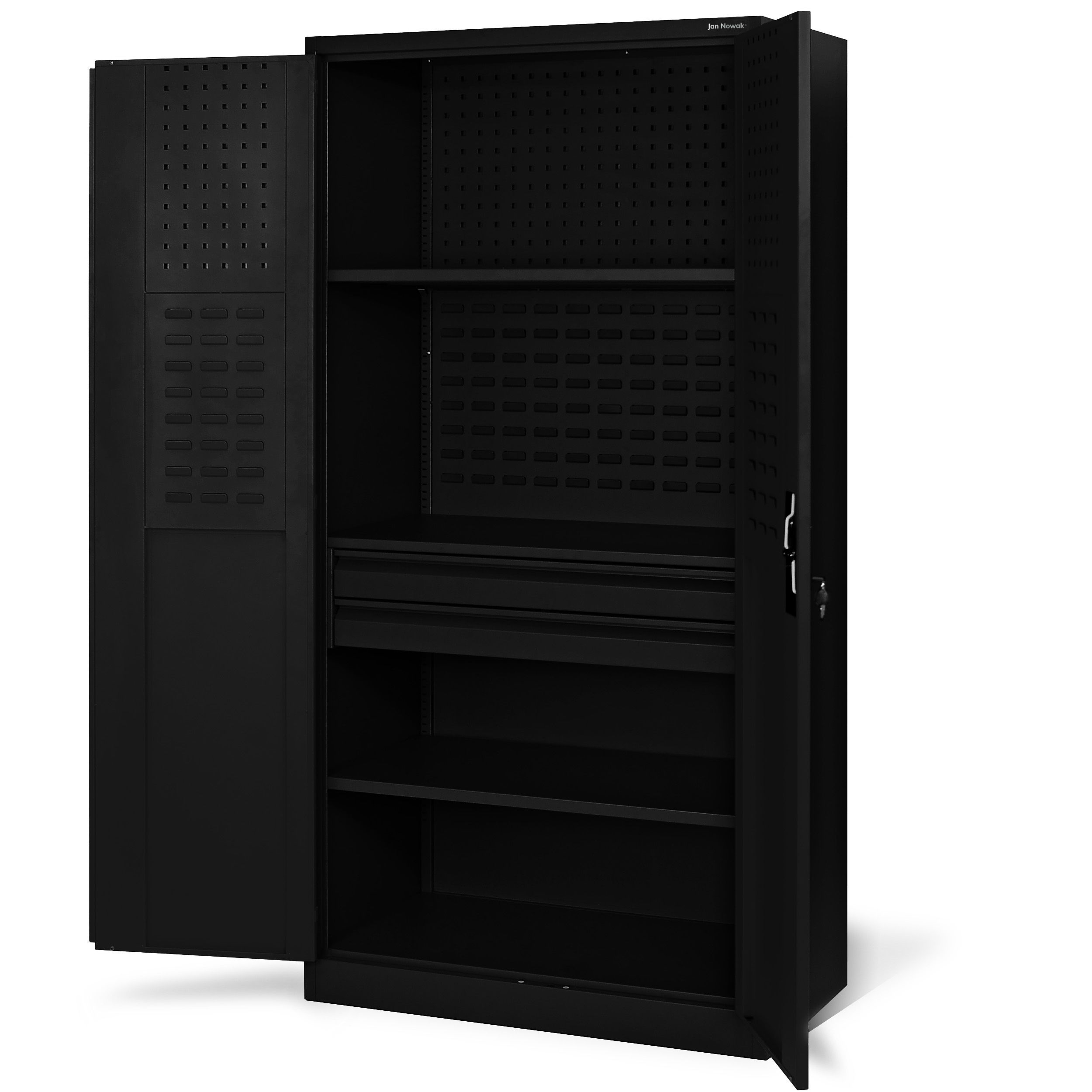 Szafa warsztatowa narzędziowa z 2 szufladami czarna, 920x1850x500 mm: SZYMON All Black