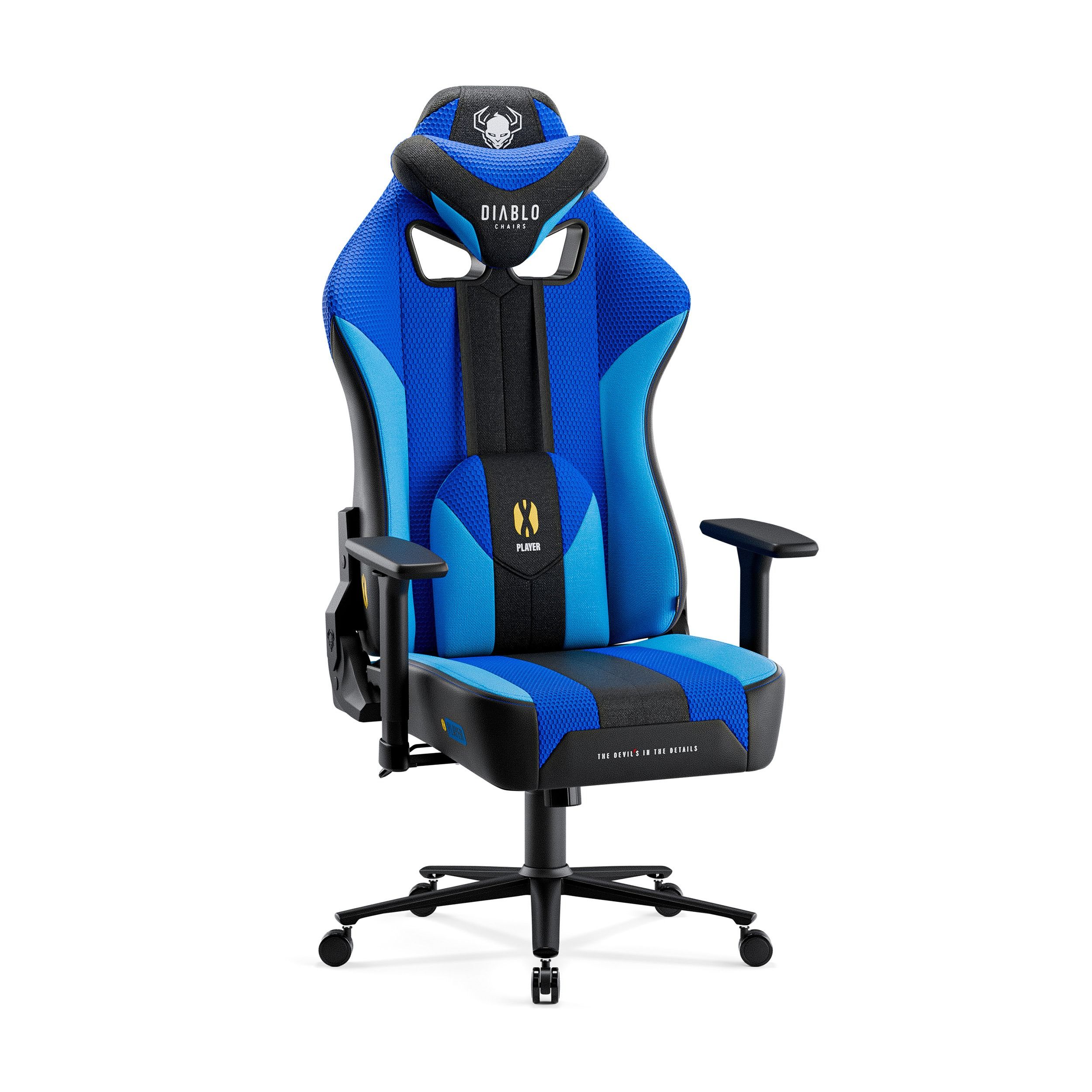 Fotel gamingowy materiałowy niebiesko-czarny: Diablo X-Player 2.0 Normal Size, Frost Black