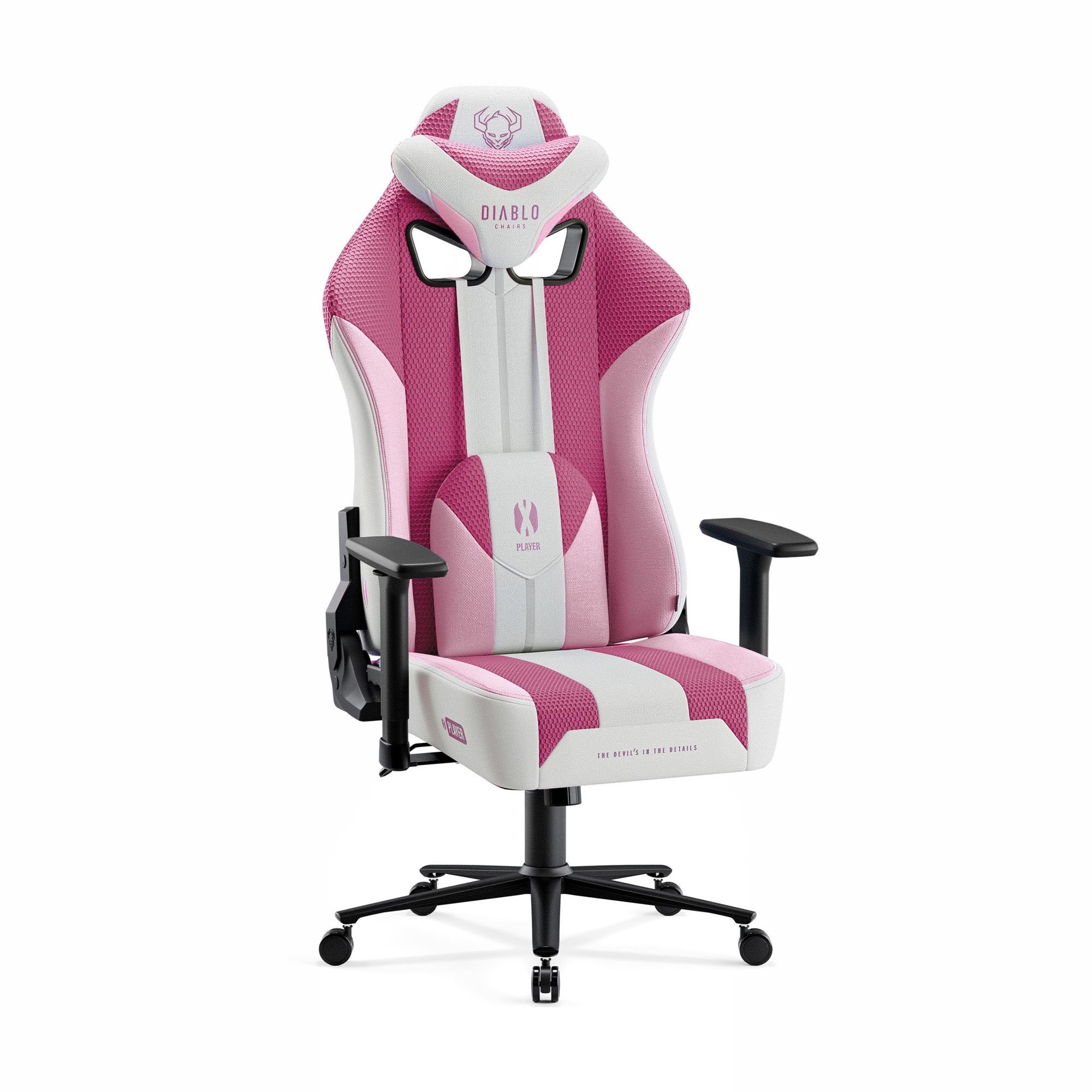 Fotel gamingowy materiałowy różowo-biały: Diablo X-Player 2.0 Normal Size, Marshmallow Pink
